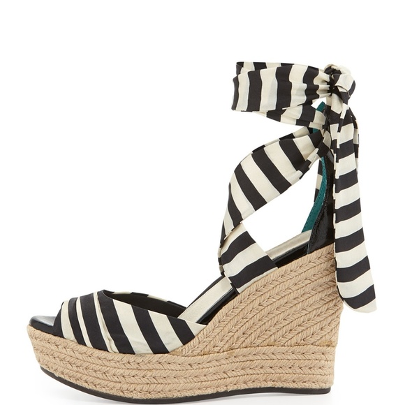 black and white striped wedge sandals